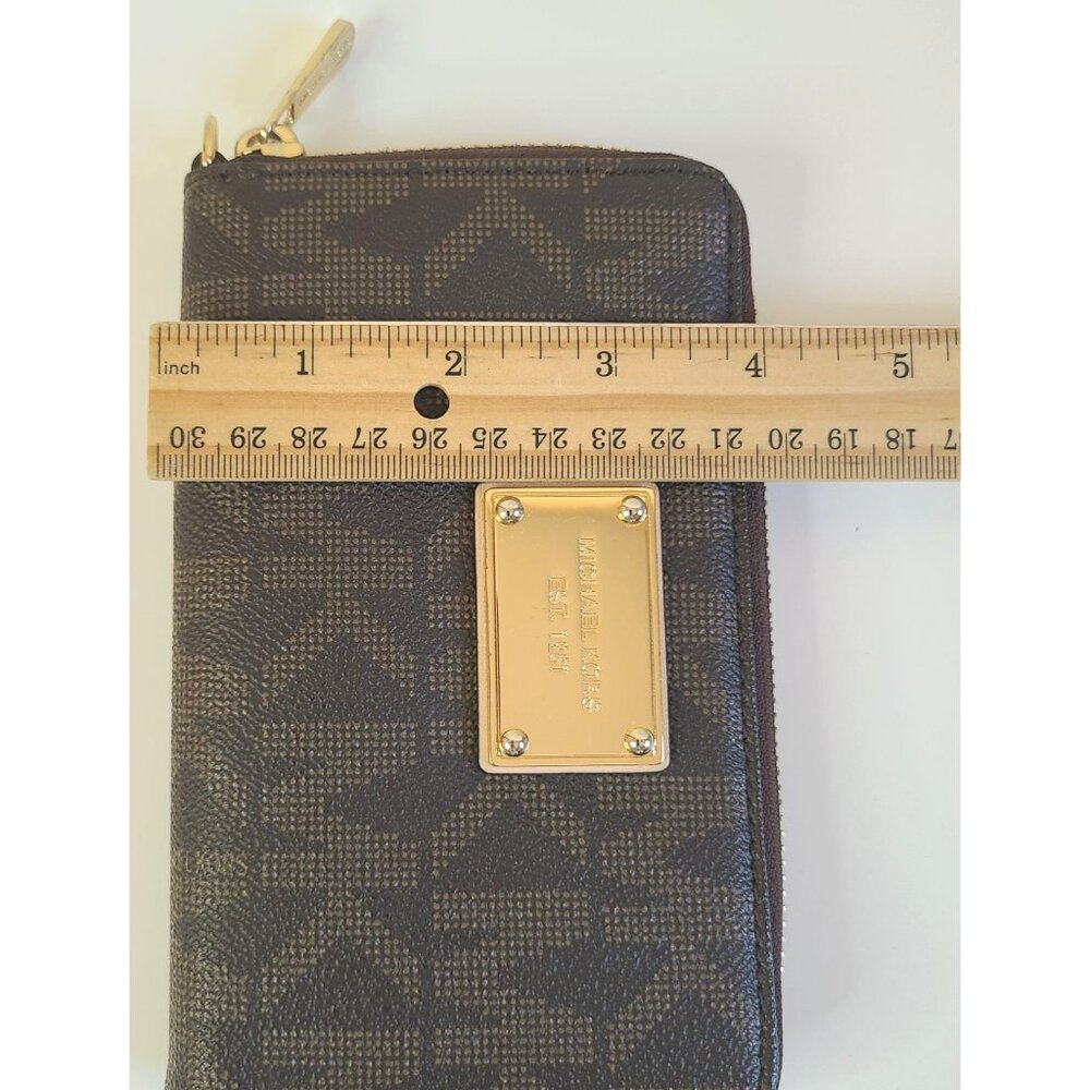 Michael Kors Jet Set Travel Continental Wallet Brown & Gold Zipper All Around - Picture 10 of 10